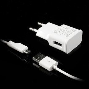 Универсално зарядно 220V 2.1A MicroUSB с кабел бяло